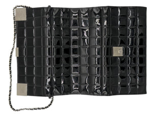 Chanel Black Patent Leather Chocolate Bar Clutch On Chain