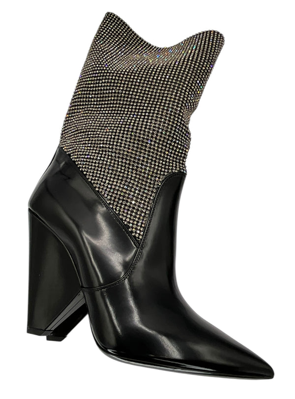 Saint Laurent Jazz Calf Swarovski Crystal Embellished Niki 105 Ankle Boots 39.5 Black