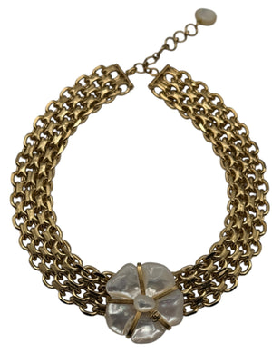 Chanel Mother Of Pearl Camellia Gold Choker/Necklace