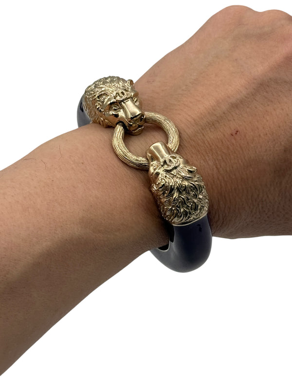 Chanel Enamel Lion Head Bracelet Purple Gold