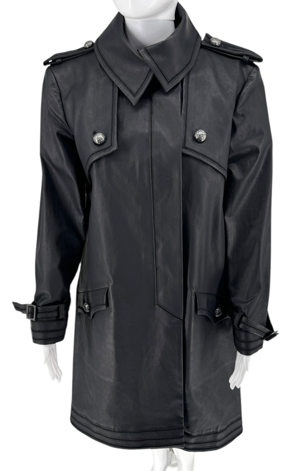 Chanel Spring 2015 Black Coated Cotton Trench Coat Size 10/42