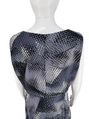 Armani Collezioni Grey & Black Abstract Dot Pleated Dress – Size 12 / IT 48