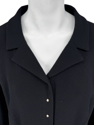 Chanel F/W 02 Long Black Wool Jacket Pearl Buttons - Size 44