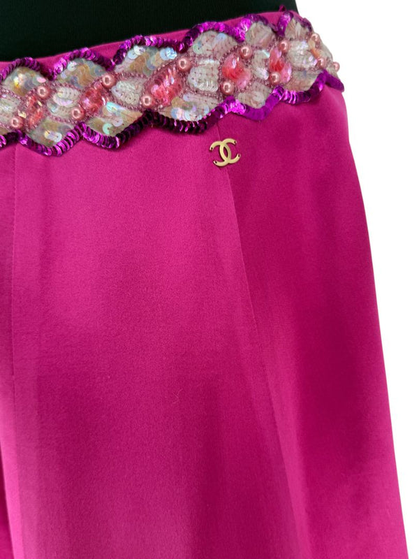 Chanel Embellished Fuchsia Silk Skirt – Fall 2000, Size 42