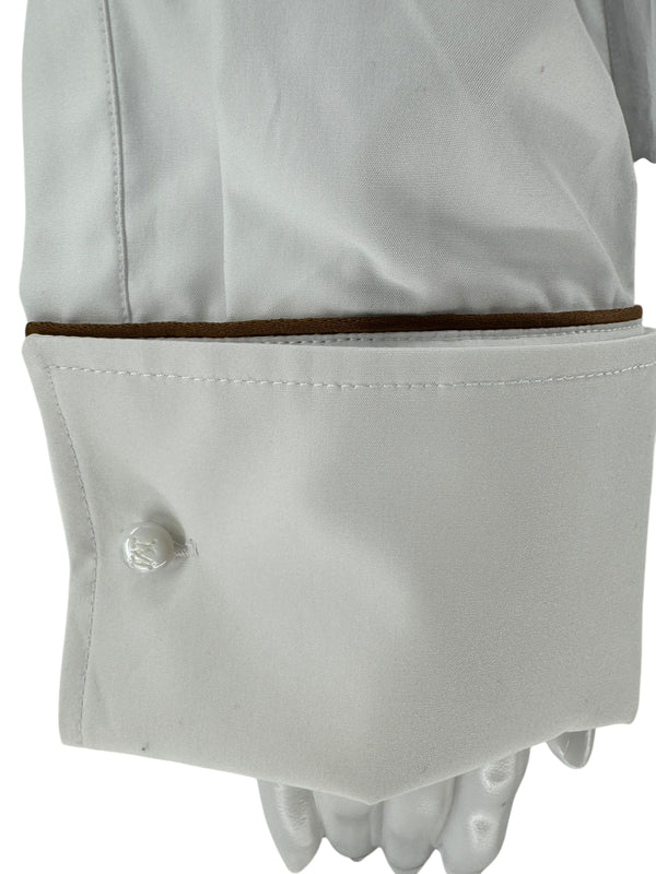 MaxMara White Cotton Dress Shirt with Brown Trim – Size 44 (IT)