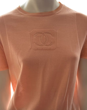 Chanel Peach Knit Logo Tee – Size FR 42 (US 8/10)