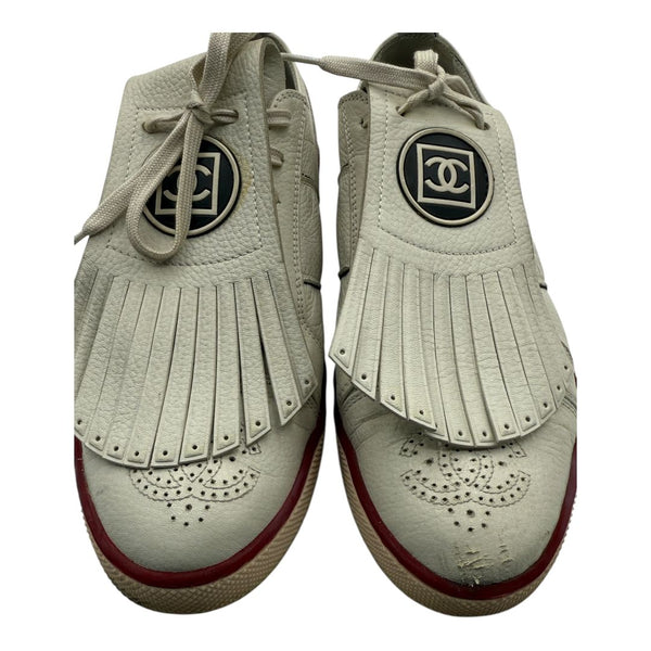 CHANEL Calfskin Fringe Golf/Tennis Sneakers in Ivory – Size 40