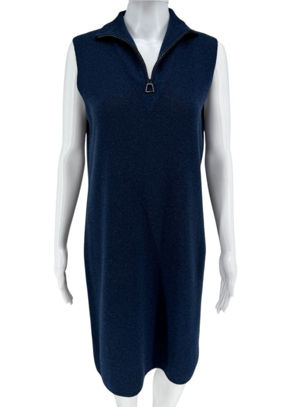 Akris Cashmere Knit Zip Dress in Navy – Size US 10 / FR 42