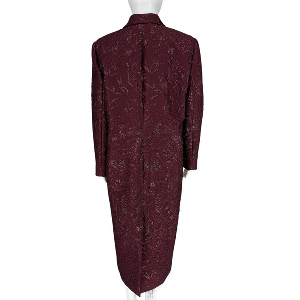 Pamella Roland -Wine Brocade Metallic Floral Dress & Coat Set - Size 8/10