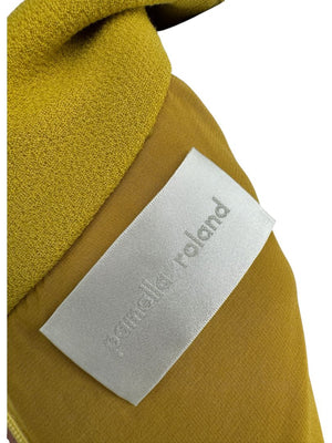 Pamella Roland Mustard Textured Crepe Mini Dress with Pearl Detail