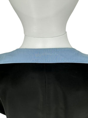Pamella Roland Black & Blue Colorblock Gathered Waist Dress