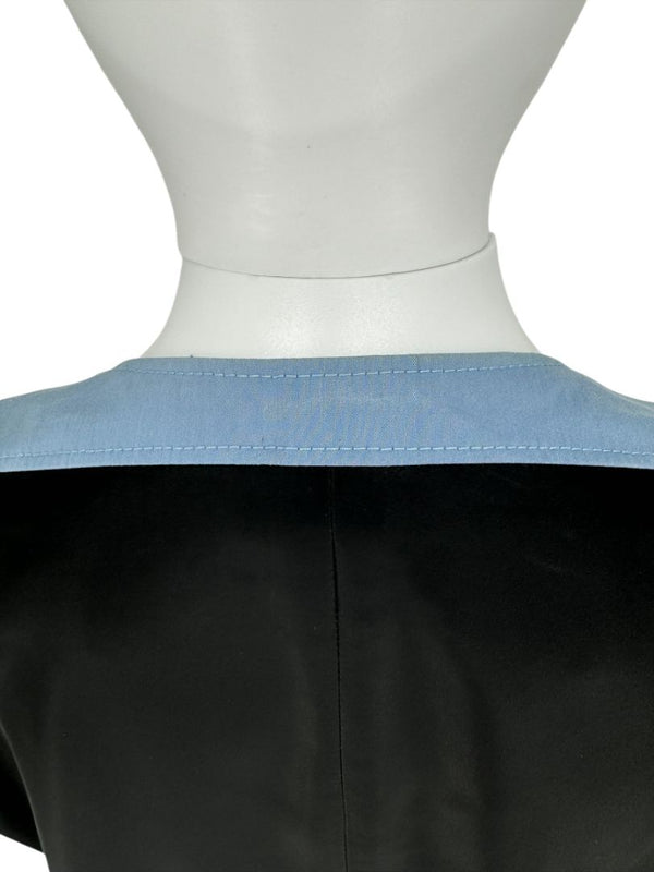 Pamella Roland Black & Blue Colorblock Gathered Waist Dress