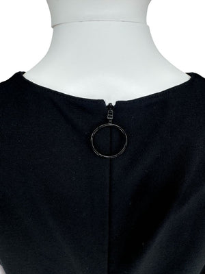 Akris Punto Sleeveless Black Dropwaist Dress with Eyelet Hem - Size 10