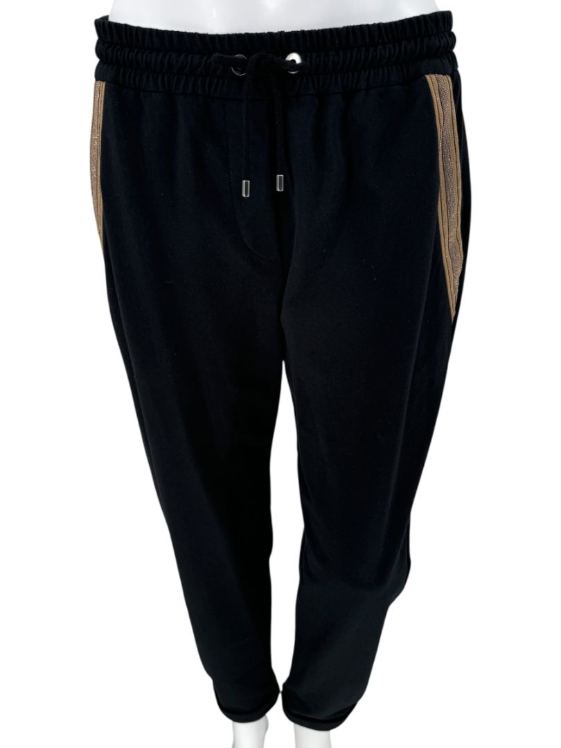 Brunello Cucinelli Black Cotton Joggers with Metallic Trim - Large