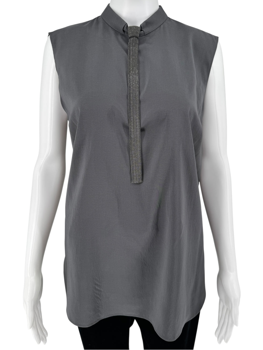 Brunello Cucinelli Sleeveless Silk Blouse with Chain Detail - XL