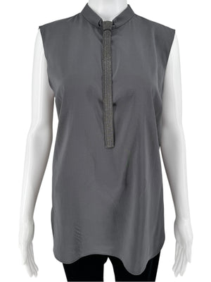 Brunello Cucinelli Sleeveless Silk Blouse with Chain Detail - XL