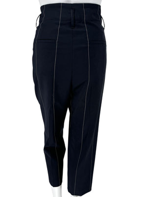 Brunello Cucinelli Navy Pinstripe Wool Pants with Belt - Size 8