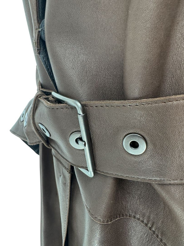 Brunello Cucinelli Chocolate Leather Belted Coat - Size 4