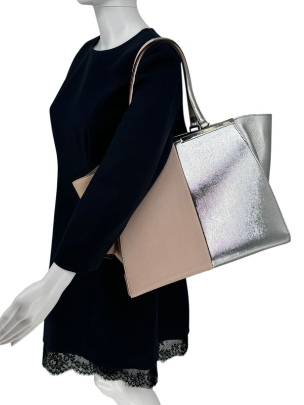 Fendi Pink/Silver Grained Leather 3Jours Large Shopper Tote Bag