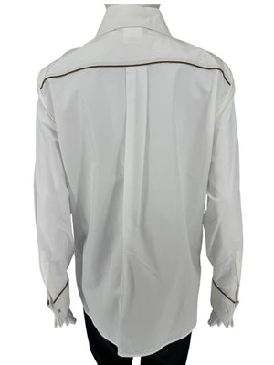 MaxMara White Cotton Piped Button-Down Shirt – Size US 10 / IT 44
