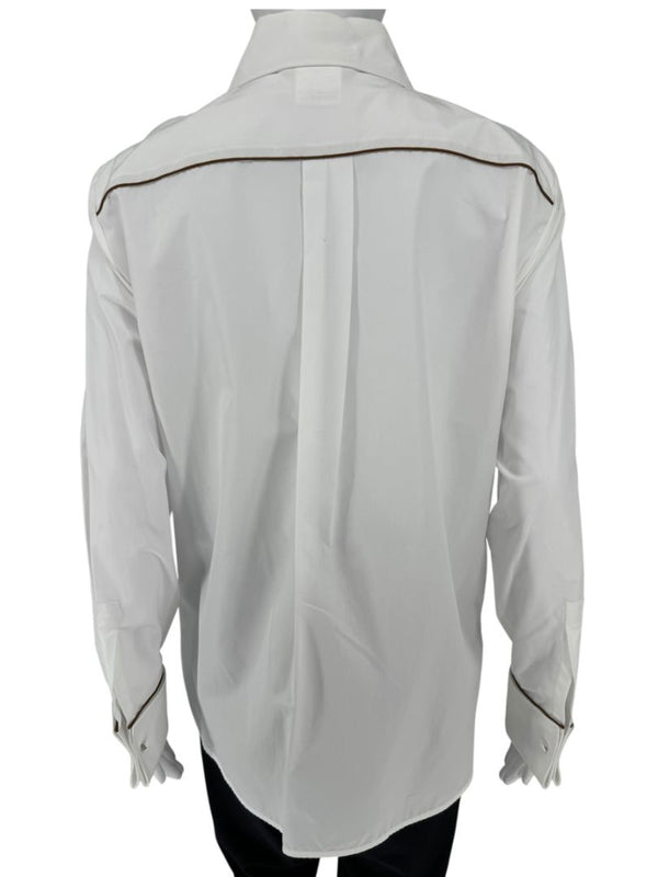 MaxMara White Cotton Piped Button-Down Shirt – Size US 10 / IT 44