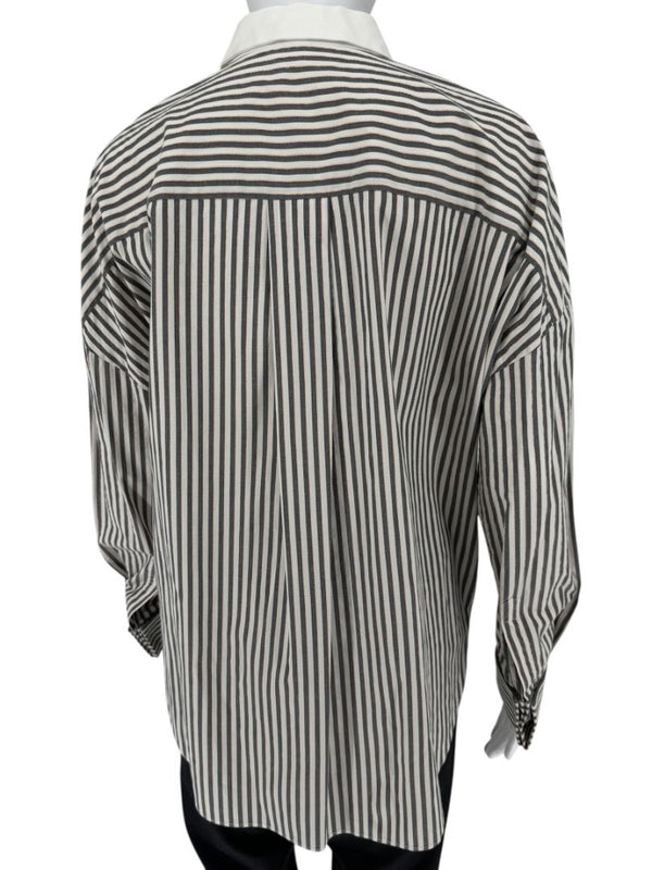 Brunello Cucinelli Striped Shirt with Monili Detail - Size L