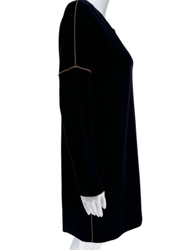MaxMara Navy Wool Knit Dress with Contrast Piping – Size L