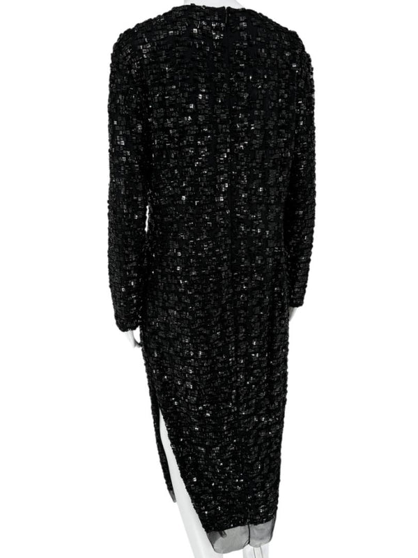 Pamella Roland Black Beaded Long Sleeve Dress - Size L