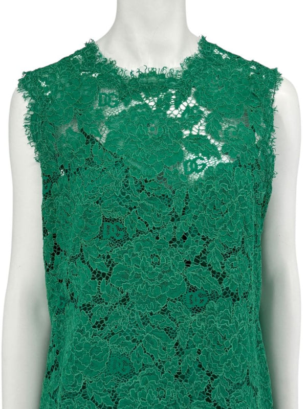Dolce & Gabbana Green Floral Lace Sleeveless Shift Dress - Size IT 46