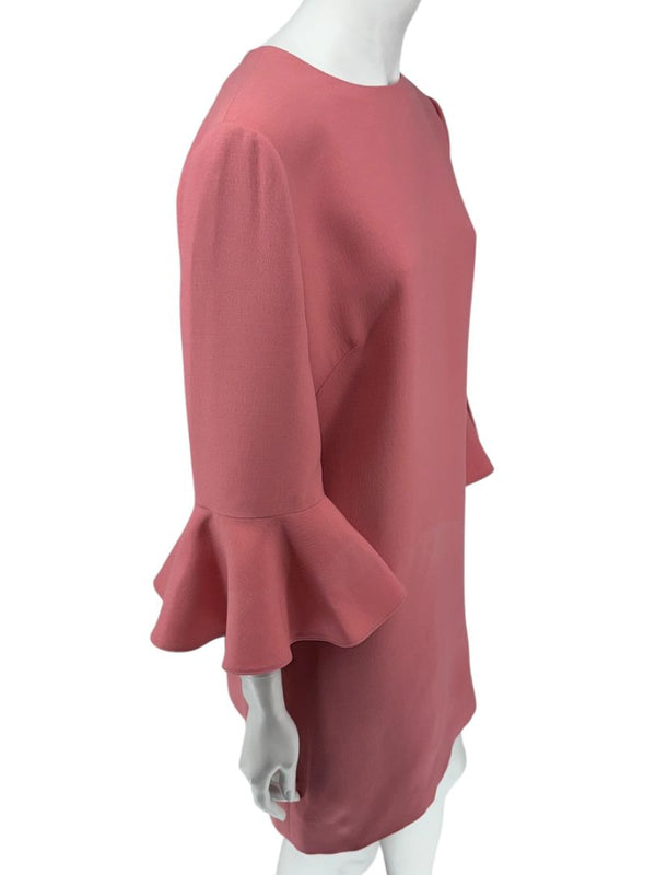 Valentino Rose Pink Crepe Ruffle Sleeve Shift Dress – Size 10