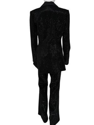 Pamella Roland Black Sequin Beaded Tuxedo Suit – Size 6
