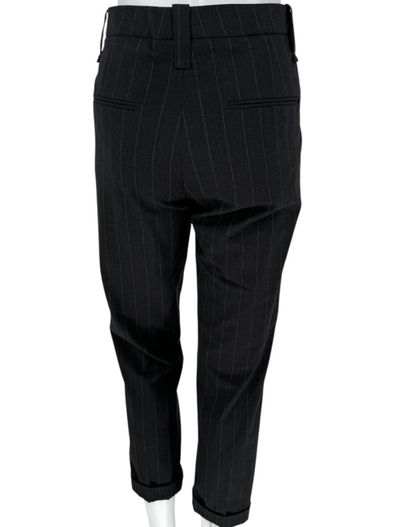 Brunello Cucinelli Charcoal Pinstripe Wool Pants with MONILI Trim – Size IT 46 / US 10