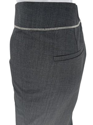 Brunello Cucinelli Charcoal Wool Trousers with MONILI Trim – Size IT 46 / US 10