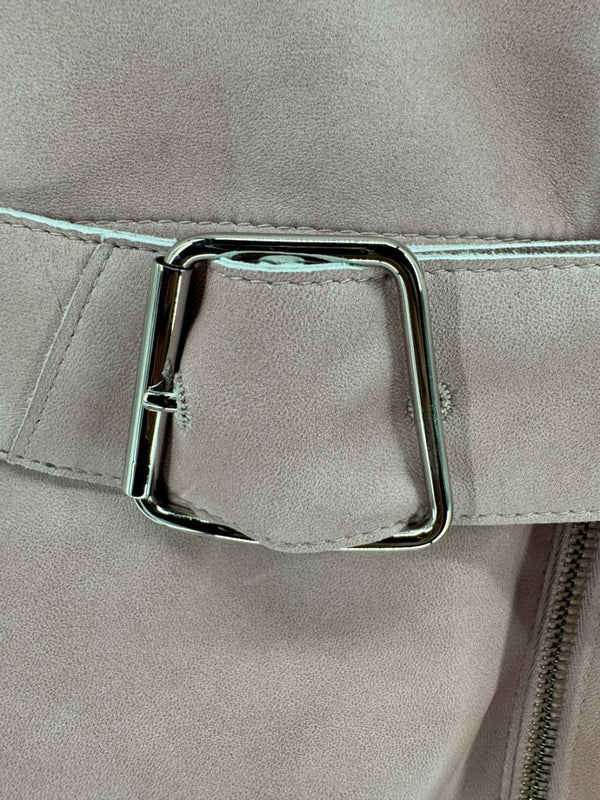 Akris Lamb Nappa Leather Moto Trench in Dusty Rose – Size 8