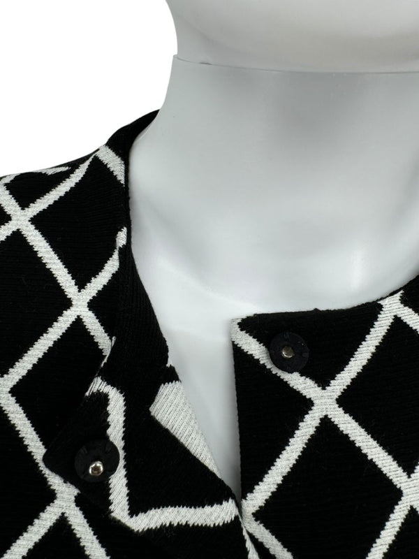 Oscar de la Renta Black & White Diamond-Pattern Knit Coat - Size M