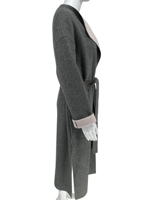 Agona Gray Double-Faced Cashmere Wrap Coat with Leather Belt – Size IT 42 (US 6)