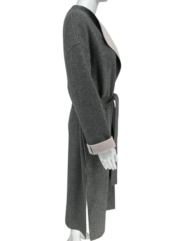 Agona Gray Double-Faced Cashmere Wrap Coat with Leather Belt – Size IT 42 (US 6)