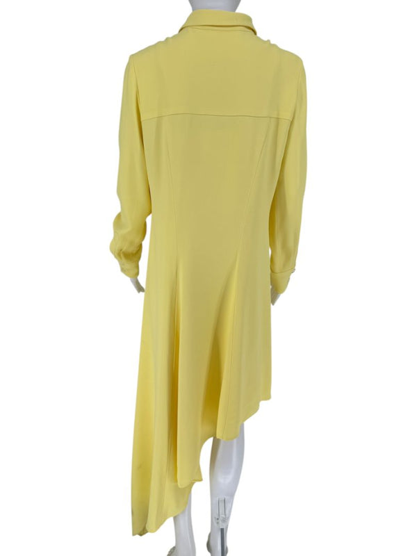 Pamella Roland Pale Yellow Crystal Button Shirt Dress with Asymmetric Hem - L