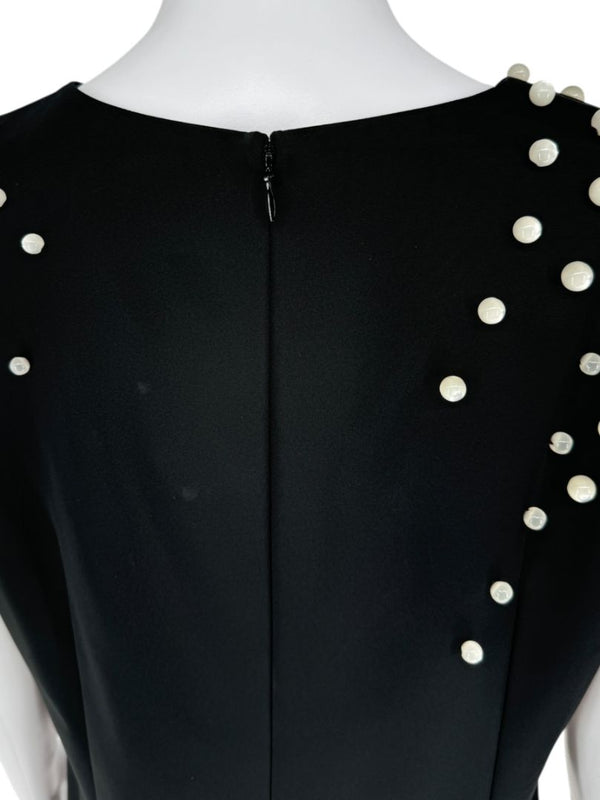 Pamella Roland Black Sleeveless Shift Dress with Pearl Embellishments – Large
