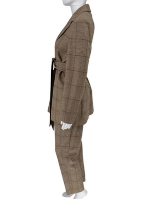 Kiton Wool-Cashmere Plaid Belted Blazer & Drawstring Trousers – Size IT 44