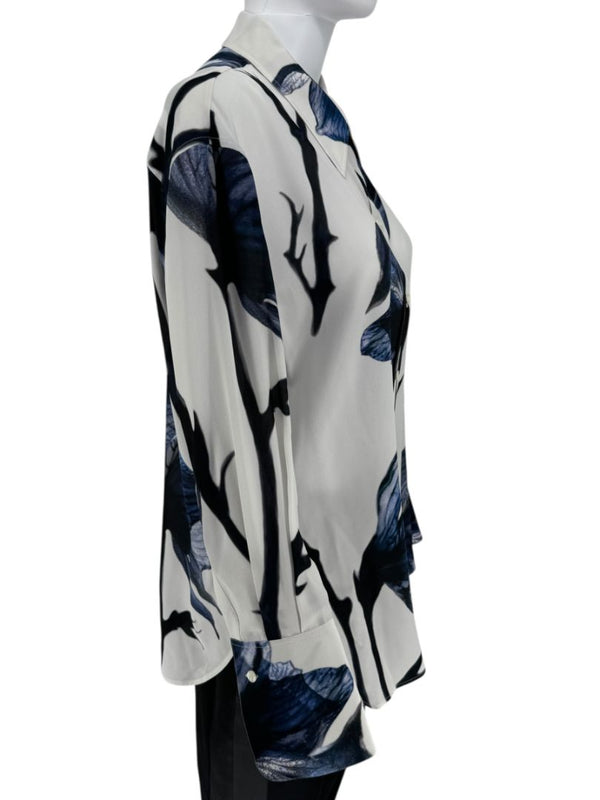Alexander McQueen Ivory & Ink Floral Silk Blouse – Size L