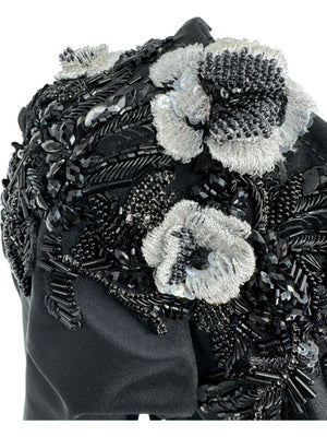 Pamella Roland Black Beaded One-Shoulder Cocktail Dress - Large