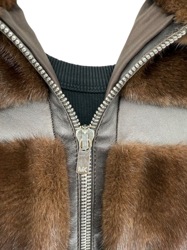 Michael Kors Chocolate Brown Mink Fur & Leather Bomber Jacket – Size 8