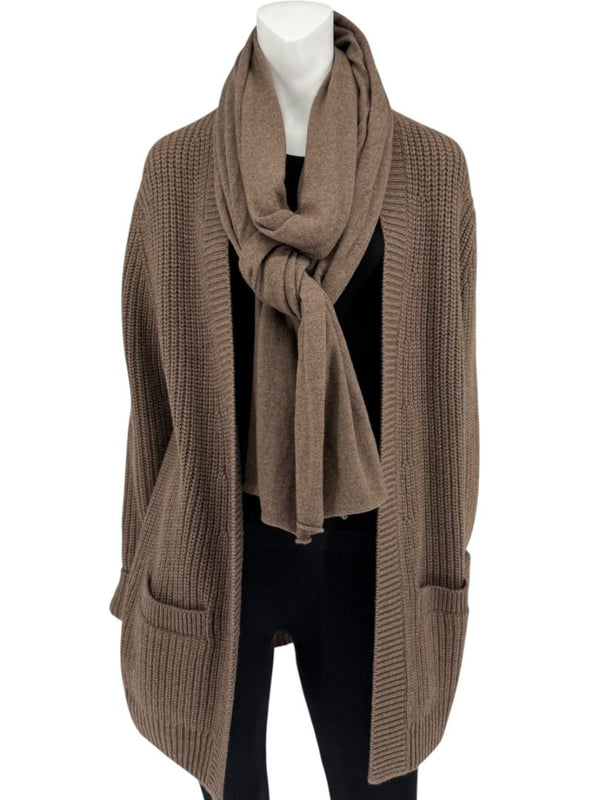 Michael Kors Java Brown Ribbed Cashmere Cardigan w/ Matching Scarf – Size M