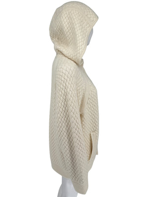 CO Ivory Basketweave Knit Hooded Zip Sweater - Size M