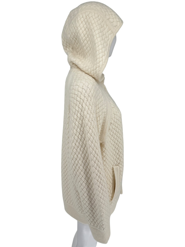 CO Ivory Basketweave Knit Hooded Zip Sweater - Size M