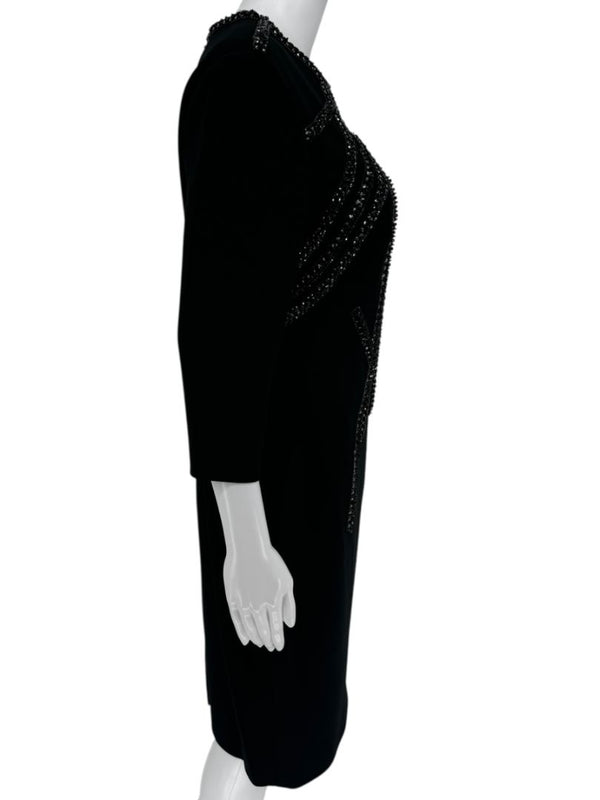 Pamella Roland Black Crepe Embellished Shift Dress – Large