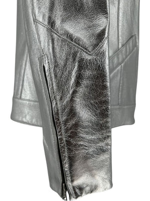 Pamella Roland Silver Metallic Leather Moto Jacket – Size 8
