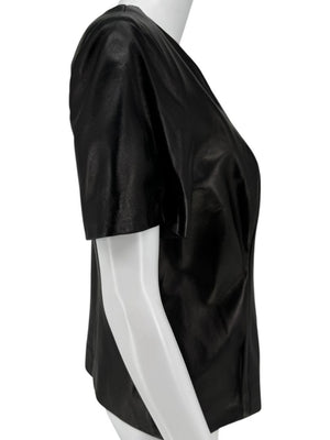 Pamella Roland Black Lambskin Leather Zip-Front Top – Large