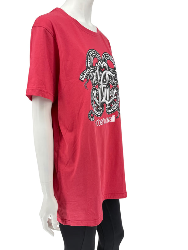 Roberto Cavalli Red Graphic Snake Logo T-Shirt – Size XXL